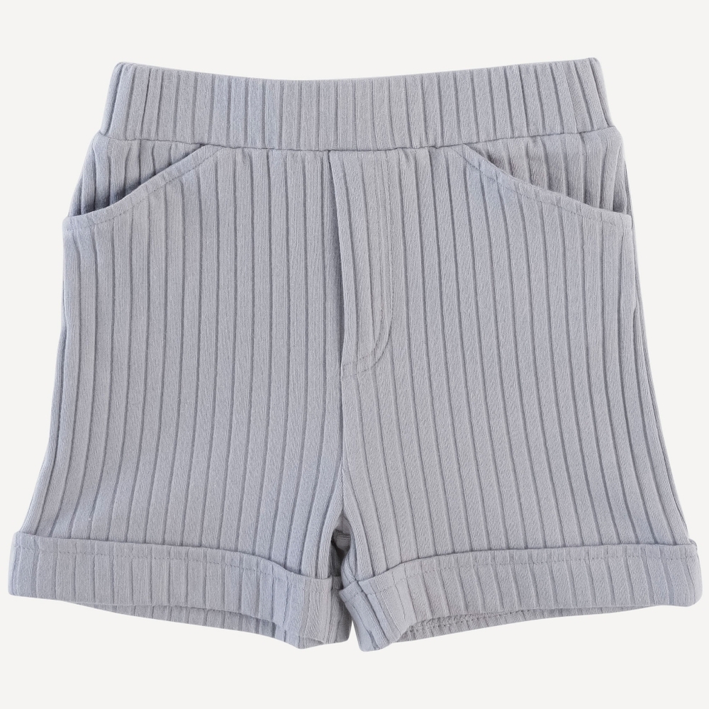 NWT 5Y Kate Quinn Organics Cuffed Pocket Short Platinum Gray Wide Rib Cotton